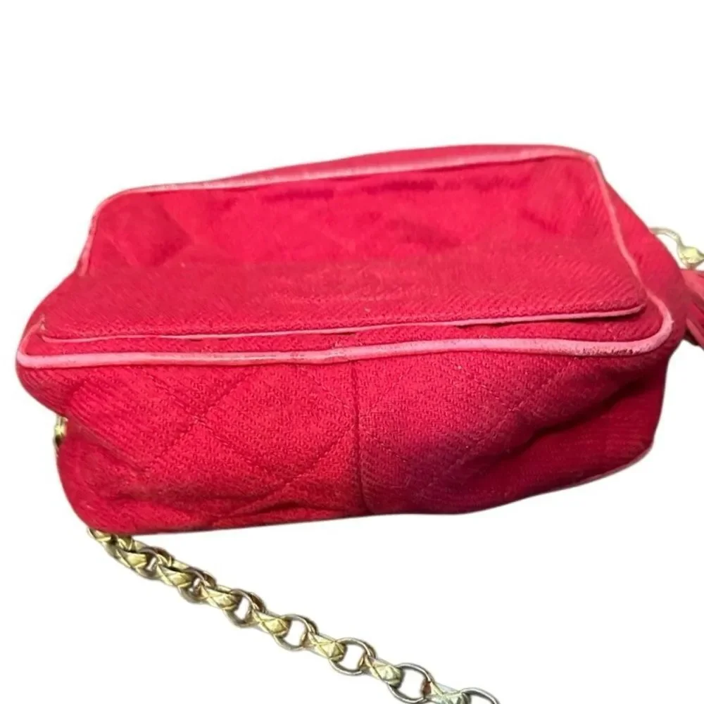 Chanel Quilted Red Crossbody Bag with Gold Chain